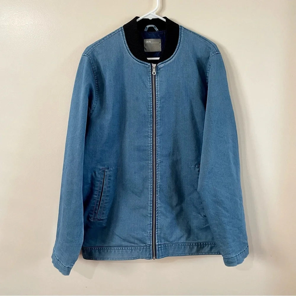 ASOS DESIGN Men’s Denim Oversized Bomber Jacket (size: S)